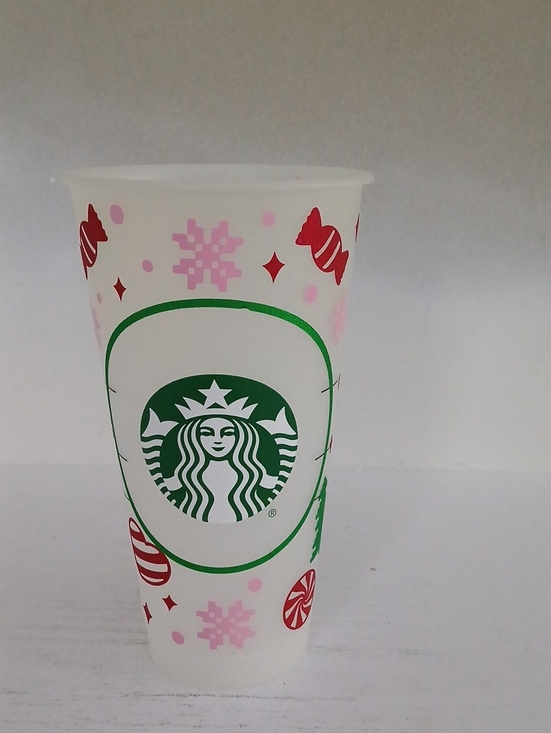 Starbucks Other - Starbucks White Plastic Holiday Cup with Green Logo and Pink & Red Accents